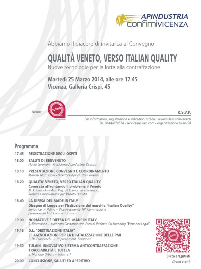 Convegno, Vicenza, Lotta alla contraffazione e tutela del made in Italy, 25 marzo 2014